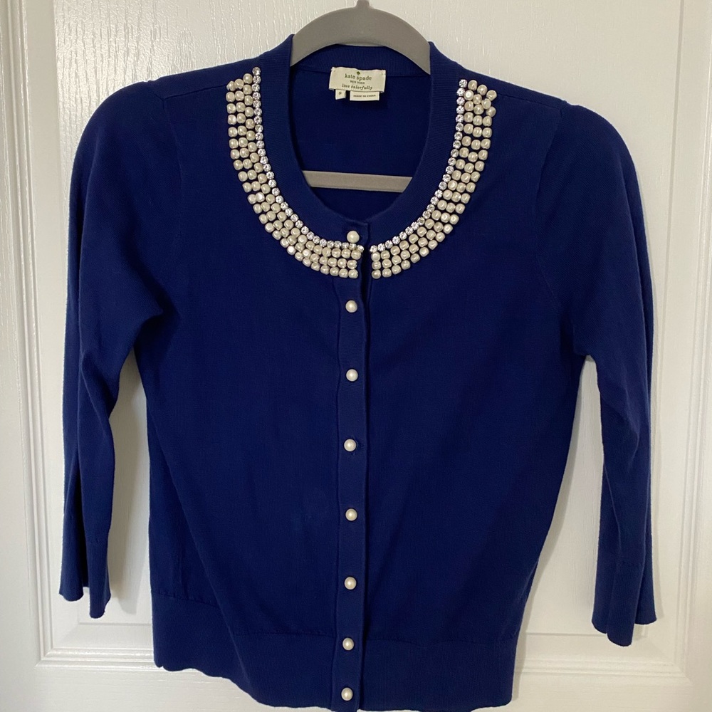 Like new Kate Spade Navy Jewel and Pearl Cardigan - Size S